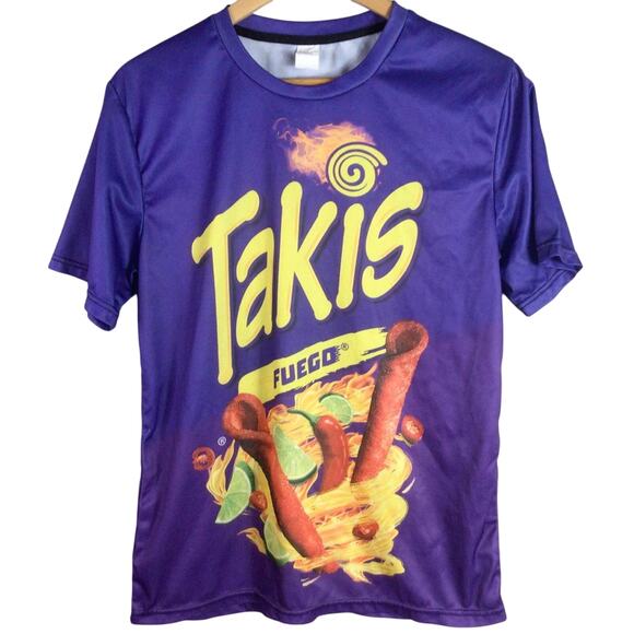 TAKIS chips Fuego AOP Polyester T Shirt Purple Small - Picture 1 of 4